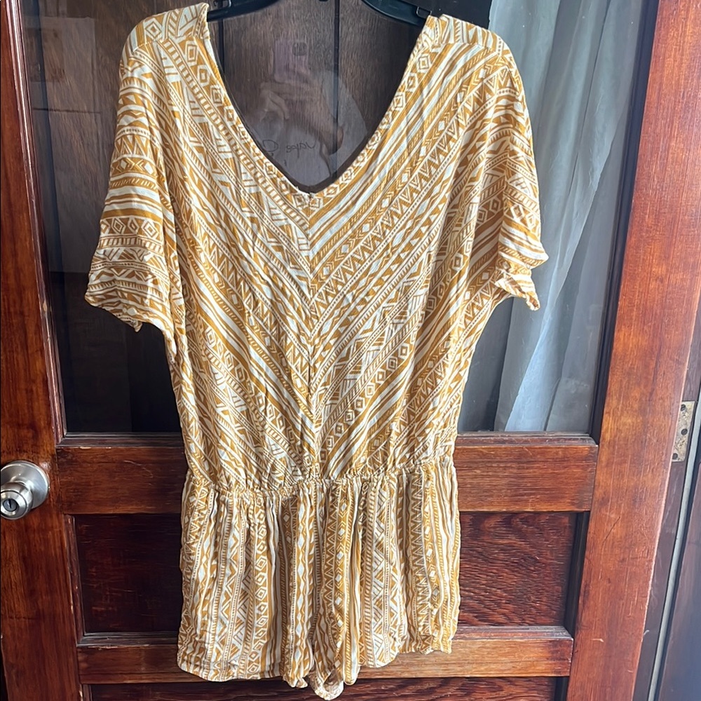 Gold Ruched Romper with V-Neck